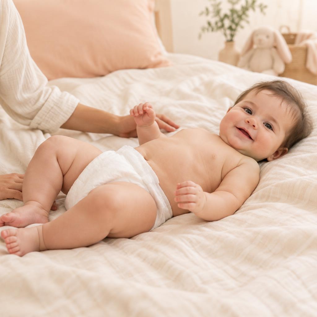 Baby resting comfortably with a parent nearby